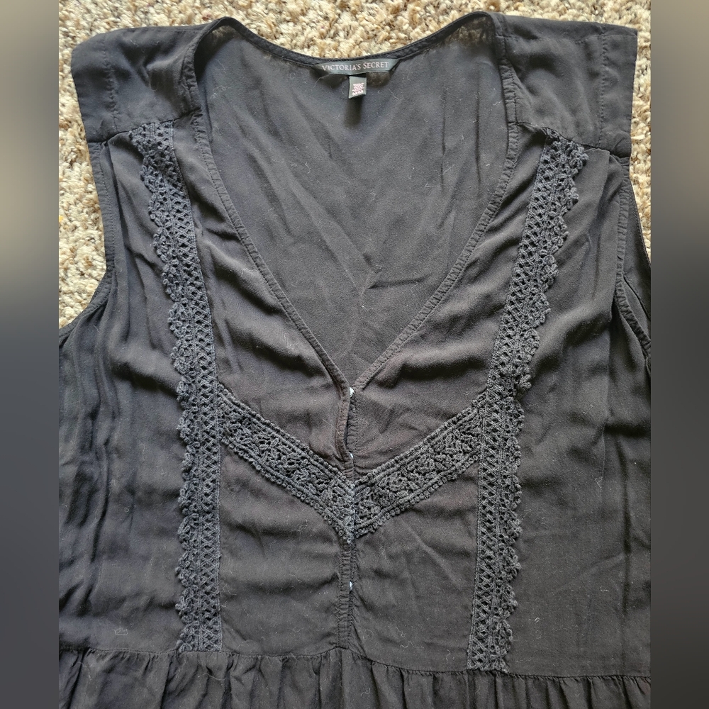 Victoria's Secret black laced cottagecore sexy 100% viscose mini dress suze M - Picture 4 of 10